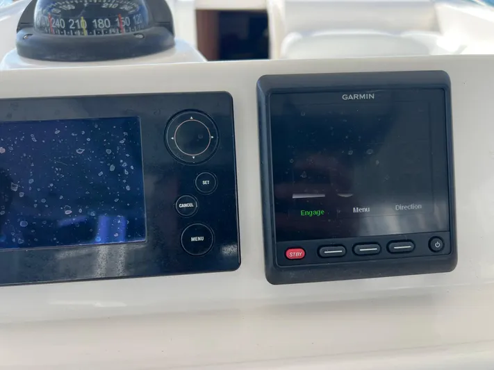  Yacht Photos Pics Garmin navigation system on 2014 Everglades 350LX boat dashboard.