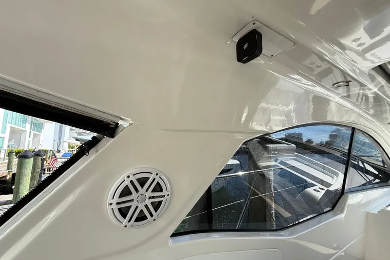  Yacht Photos Pics 2016 Azimut Atlantis 43 yacht interior with speaker and window view.