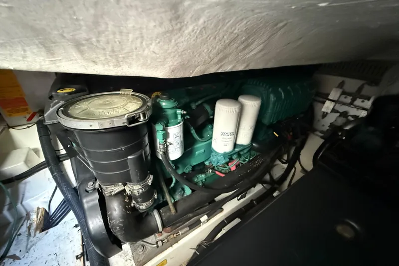  Yacht Photos Pics Engine compartment of a 2016 Azimut Atlantis 43 yacht, featuring Volvo Penta components.
