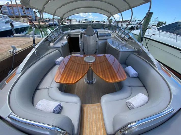  Yacht Photos Pics Luxurious 2006 Riva RAMA 44' yacht interior with elegant seating and wooden table.