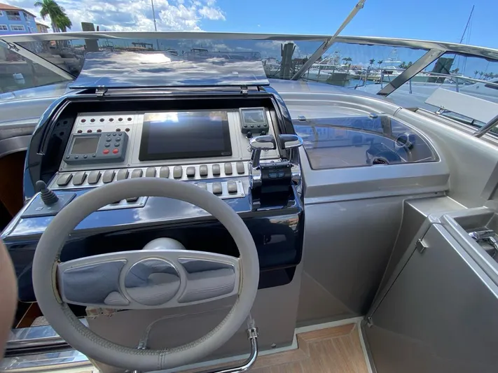  Yacht Photos Pics Helm of 2006 Riva RAMA 44' yacht with modern controls and steering wheel.