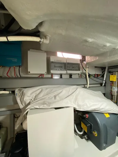  Yacht Photos Pics Engine room of 2006 Riva RAMA 44' yacht with electrical components and wiring.