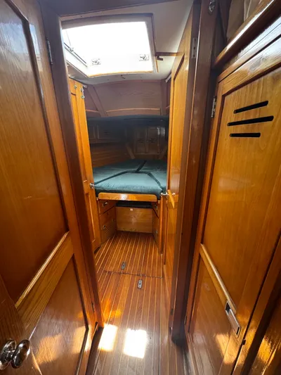 Mast Transit Yacht Photos Pics Interior of 1983 Hinckley Sou'wester 42 sailboat with wooden finish and cozy cabin.