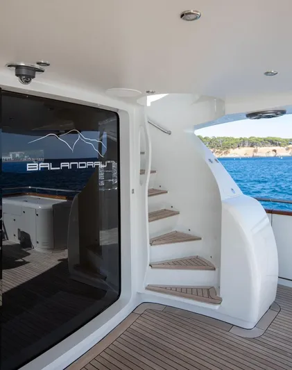  Yacht Photos Pics Luxury yacht deck with spiral staircase, Maiora 31, 2009 model, overlooking serene ocean view.
