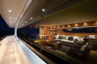 Luxurious interior of 2009 Maiora 31 yacht with elegant lighting and modern furnishings.