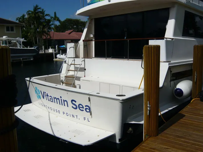 Vitamin Sea Yacht Photos Pics 1990 Viking Cockpit Motor Yacht docked, named "Vitamin Sea," at Lighthouse Point, FL.