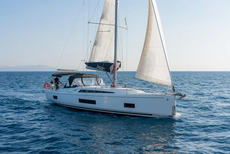 Yacht Photos Pics 2020 Beneteau Oceanis 46.1 sailing on open sea with full sails.