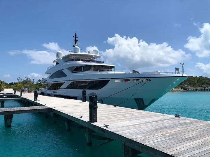  Yacht Photos Pics Luxury Majesty 140 yacht docked in turquoise waters, 2026 model.