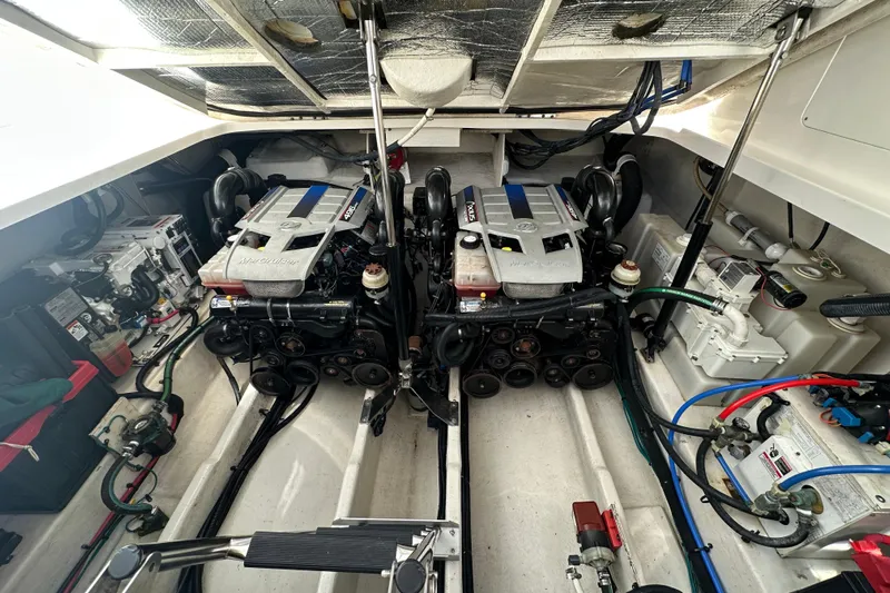  Yacht Photos Pics Engine room of a 2009 Sea Ray 350 Sundancer with twin MerCruiser engines.
