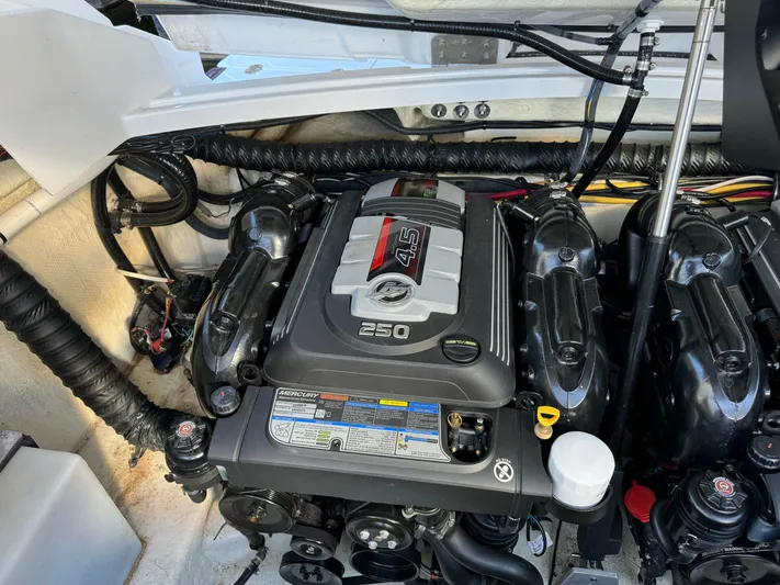 Amoore Yacht Photos Pics Engine compartment of a 2018 Monterey 328 Super Sport boat.