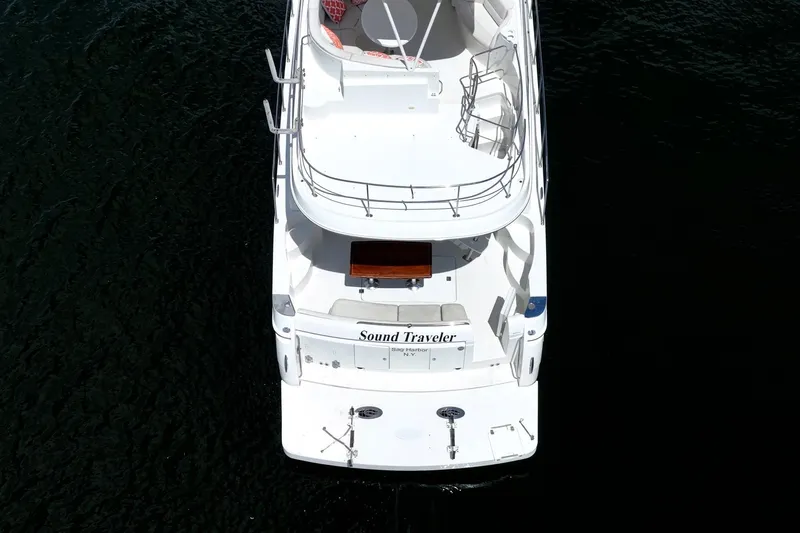 Sound Traveler Yacht Photos Pics Aerial view of 2005 Carver 56 Voyager yacht named "Sound Traveler."