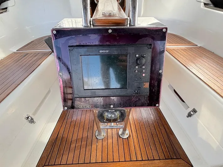 Sunshine Yacht Photos Pics B&G navigation system on 2014 Hanse 345 yacht with teak flooring.
