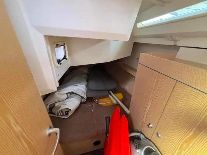 Sunshine Yacht Photos Pics 2014 Hanse 345 yacht interior cabin with storage and equipment.