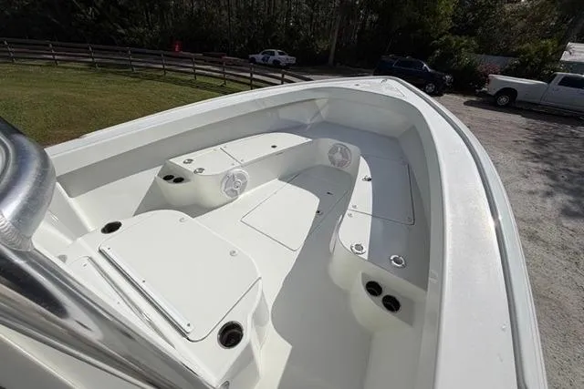  Yacht Photos Pics 2017 Stuart 27 boat deck with seating and storage compartments.