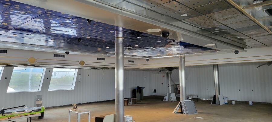 Spacious interior of Custom Victory 11, 1981 model, with modern ceiling design.