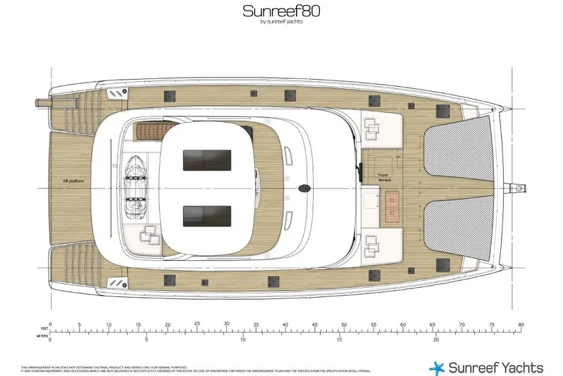 Shades Of Grey Yacht Photos Pics Top view layout of 2024 Sunreef 80 sailing yacht, showcasing deck and interior design.