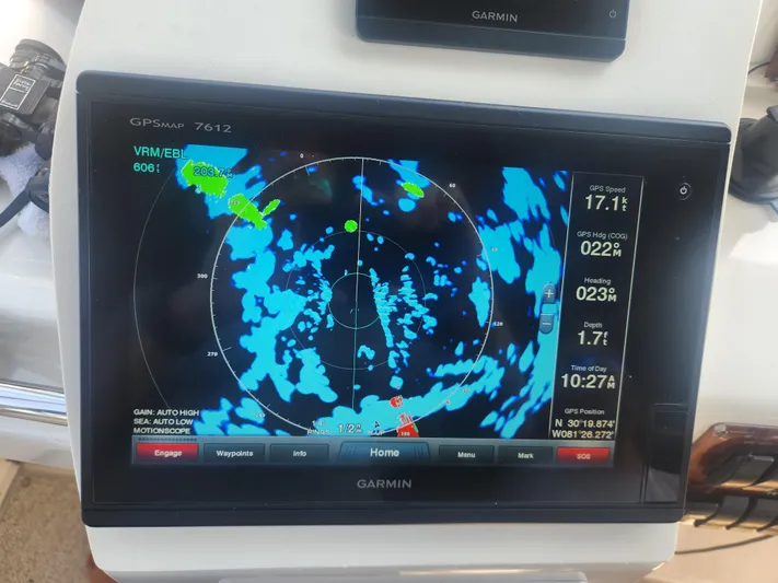 Nacho Boat Yacht Photos Pics Garmin GPS display on 2000 Silverton 453 Motor Yacht showing navigation data.
