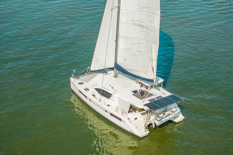 Grace Yacht Photos Pics 2016 Leopard 48 sailboat cruising on open water with solar panels.