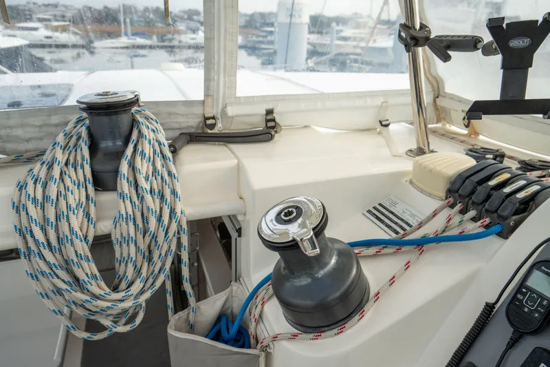 Grace Yacht Photos Pics Cockpit of 2016 Leopard 48 yacht with winches and ropes.