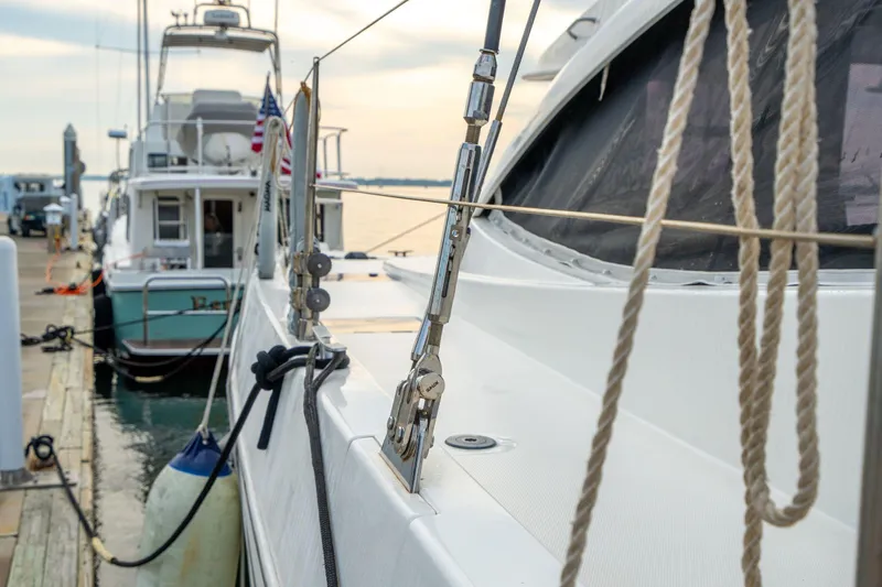 Grace Yacht Photos Pics Docked 2016 Leopard 48 yacht with ropes and rigging details.