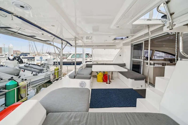 Grace Yacht Photos Pics Luxurious 2016 Leopard 48 yacht interior with spacious seating and modern amenities.