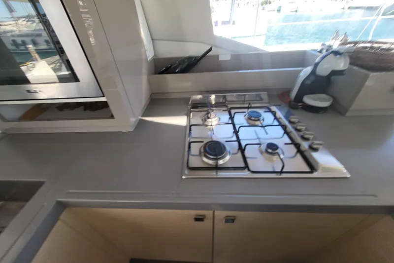  Yacht Photos Pics Modern kitchen in 2018 Fountaine Pajot Saona 47 yacht with stove and oven.