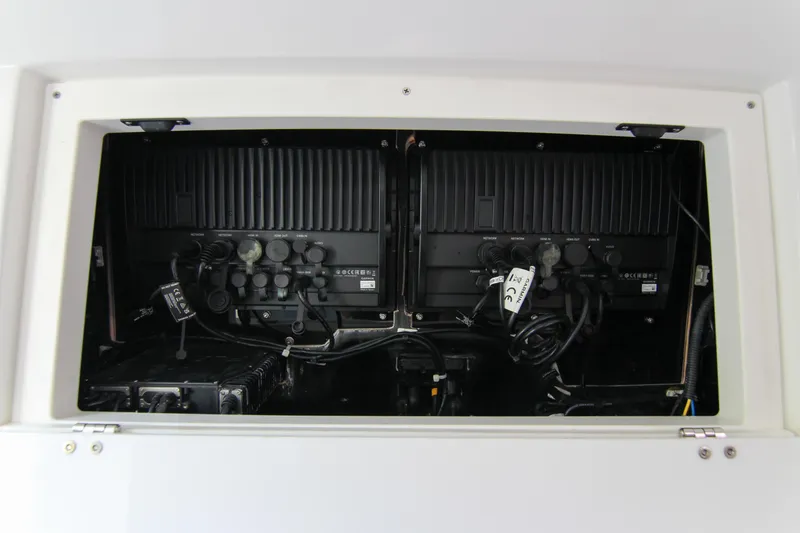 Yacht Photos Pics Electrical panel of 2020 Blackfin 332 CC boat, showcasing wiring and components.