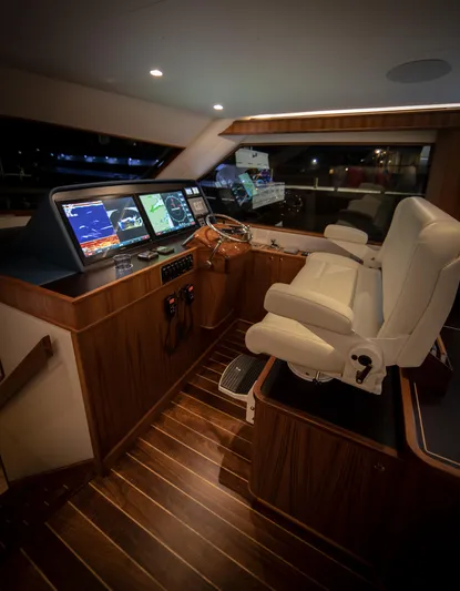 Privateer Yacht Photos Pics Helm station of 2019 Jarrett Bay 67 Custom yacht with advanced navigation systems.