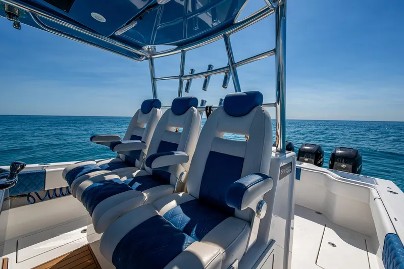  Yacht Photos Pics Luxury seating on a 2020 Front Runner 39 boat with ocean view.