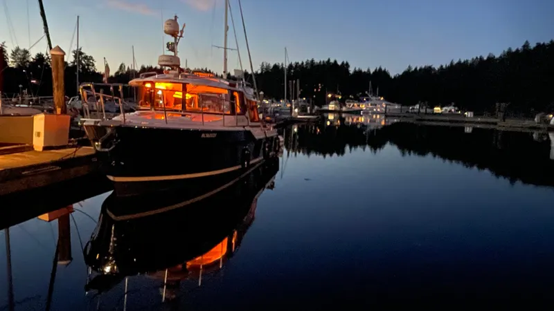  Yacht Photos Pics Ranger Tugs R-29 S 2023 docked at sunset harbor.