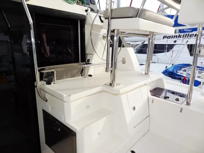 Aquaholic Yacht Photos Pics Leopard 50 yacht cockpit area with seating and steps, 2019 model.