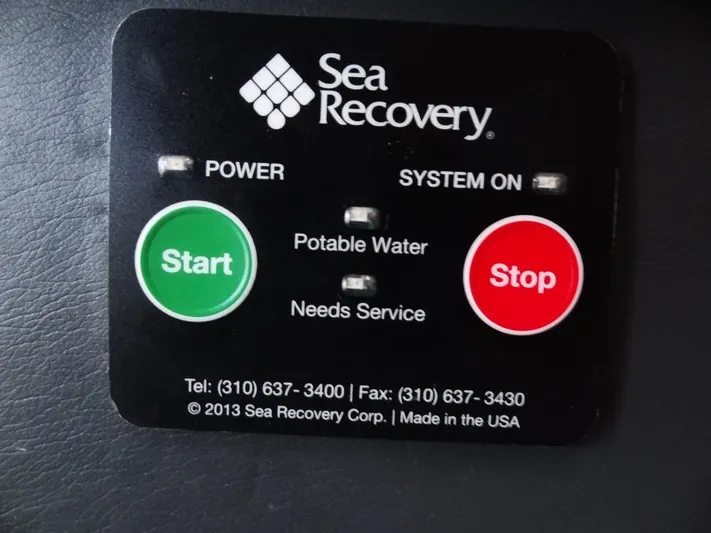 Aquaholic Yacht Photos Pics Sea Recovery control panel with start and stop buttons on Leopard 50, 2019 model.