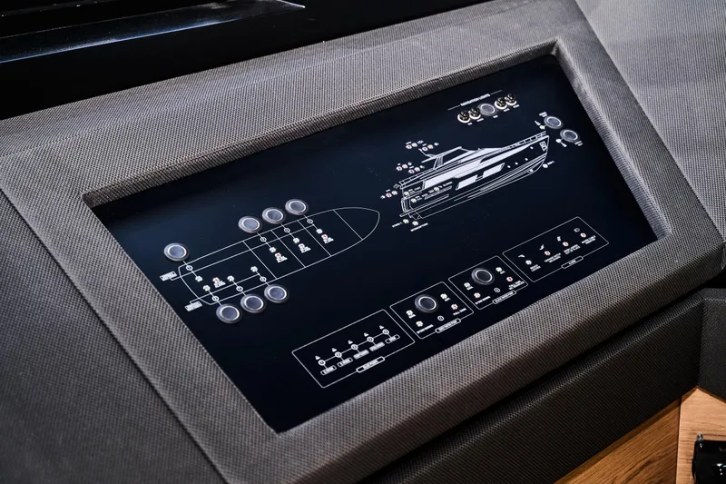  Yacht Photos Pics Control panel of 2023 Ferretti Yachts 920, featuring detailed yacht schematics.