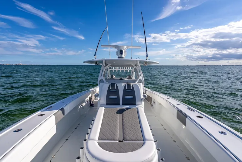  Yacht Photos Pics 2021 Freeman 37 boat on open water under blue sky.