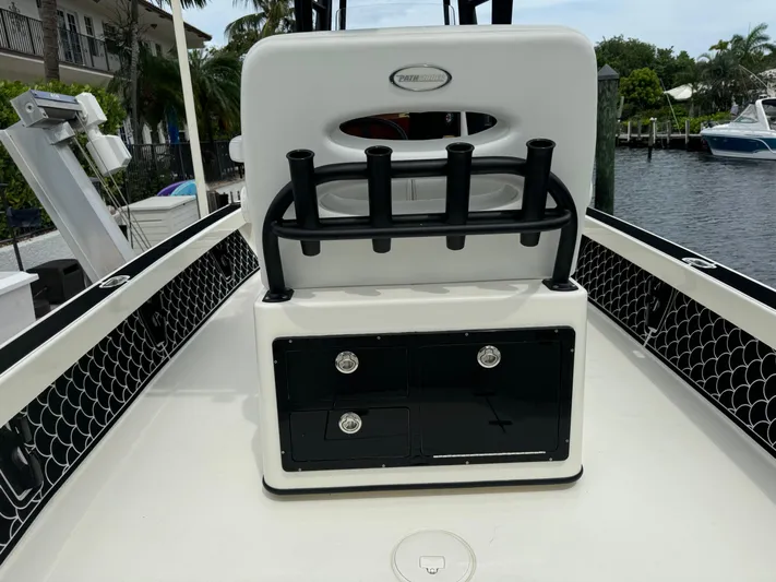  Yacht Photos Pics 2024 Pathfinder 2500 Hybrid boat interior with rod holders and storage compartments.