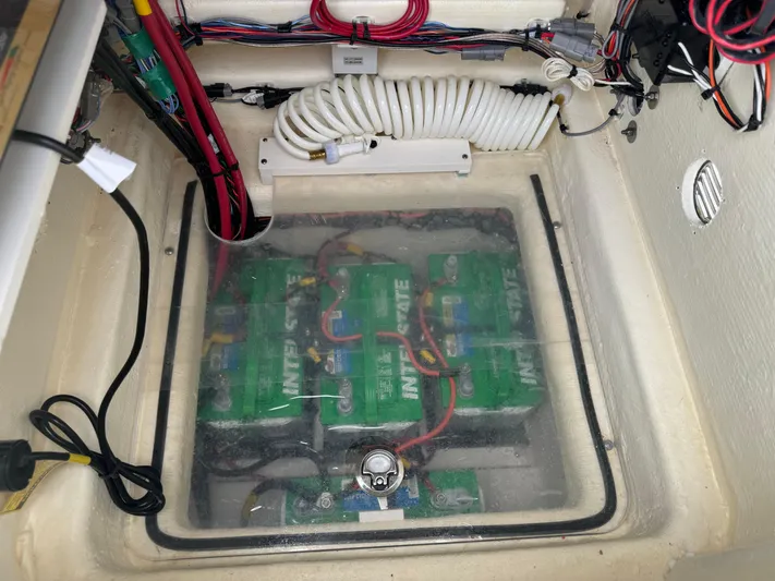  Yacht Photos Pics 2024 Pathfinder 2500 Hybrid battery compartment with wiring and ventilation system.