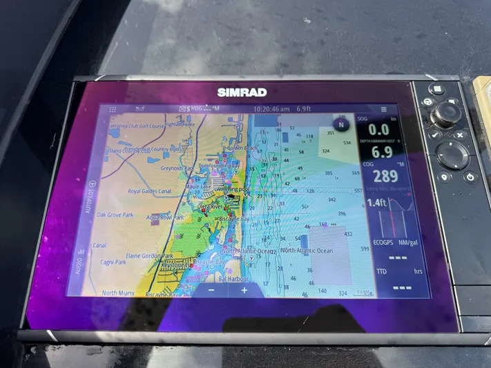  Yacht Photos Pics Simrad navigation display on 2016 VanDutch 30, showing nautical map and data.