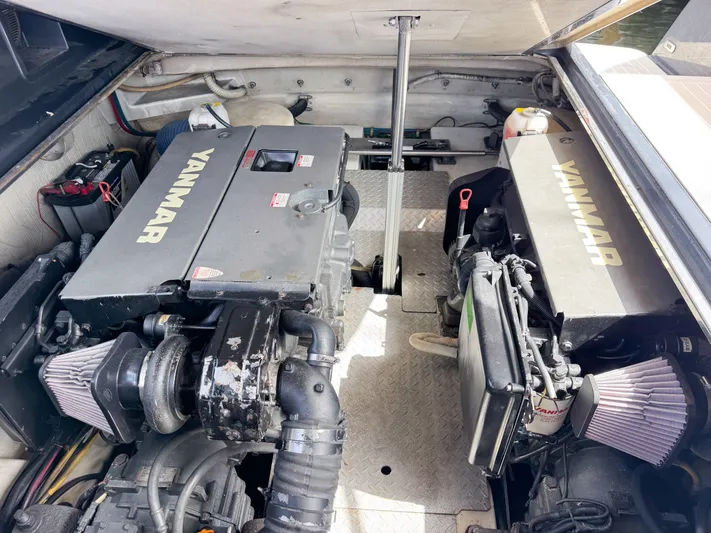  Yacht Photos Pics Engine compartment of a 2016 VanDutch 30 with dual Yanmar engines.