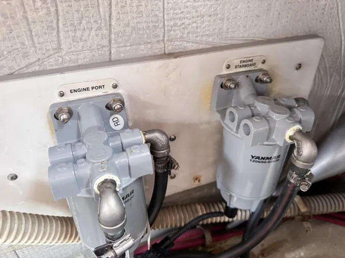  Yacht Photos Pics Engine components of a 2016 VanDutch 30, featuring Yanmar filters for port and starboard engines.