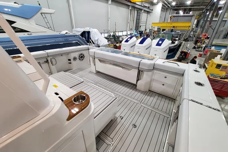  Yacht Photos Pics 2026 Formula 457 Center Console Fish boat interior in a manufacturing facility.