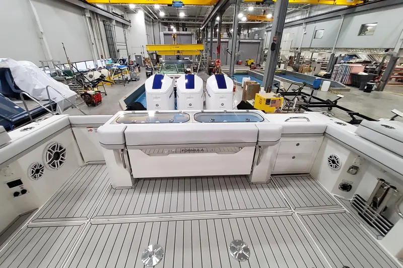 Yacht Photos Pics 2026 Formula 457 Center Console Fish boat interior in a manufacturing facility.