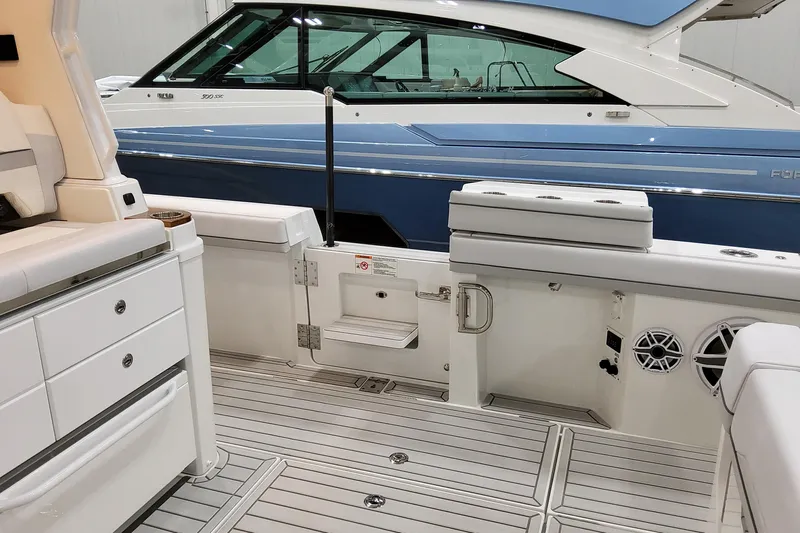  Yacht Photos Pics Interior view of 2026 Formula 457 Center Console Fish boat, featuring sleek seating and storage.