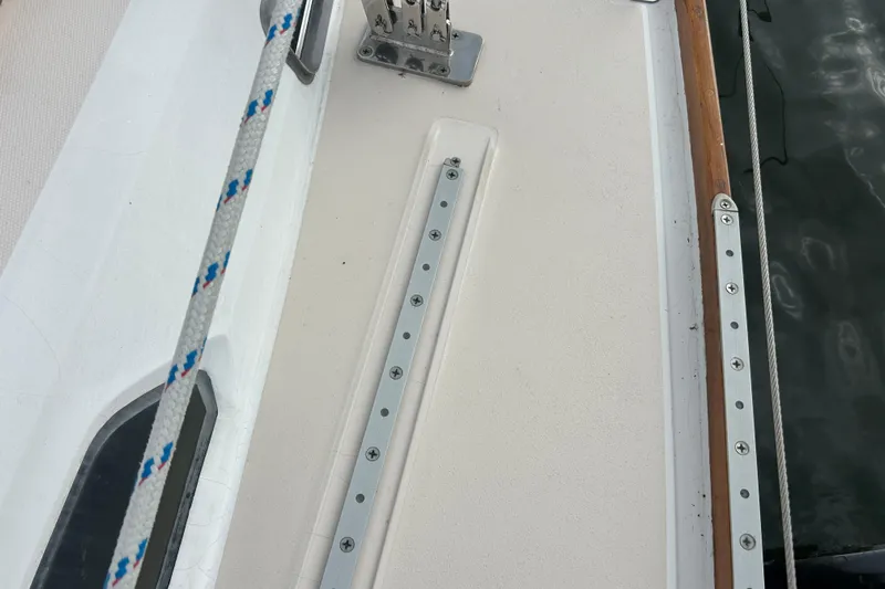 Indigo Yacht Photos Pics Deck of 2002 Sabre 362 sailboat with rigging and hardware details.