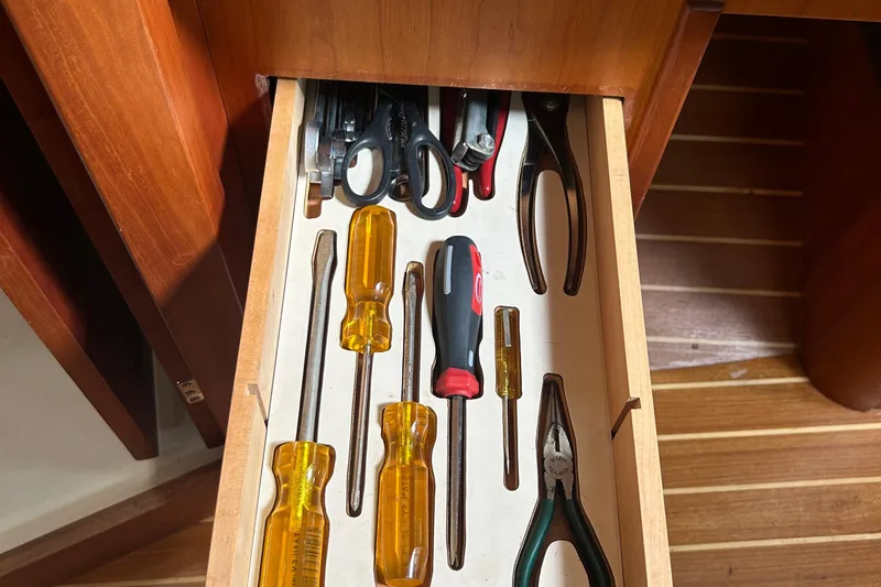 Indigo Yacht Photos Pics Drawer with assorted tools on a Sabre 362, 2002 model.