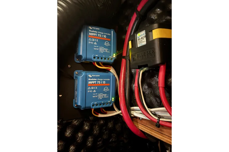 A Domani Yacht Photos Pics Electrical setup with Victron BlueSolar charge controllers on a 2002 Beneteau Oceanis 411 yacht.