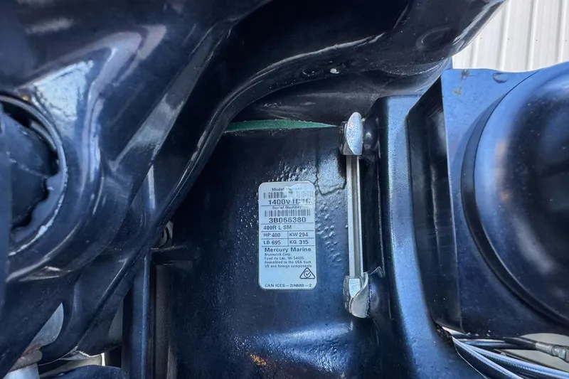  Yacht Photos Pics Close-up of a 2022 Velocity 290sc engine label with specifications.