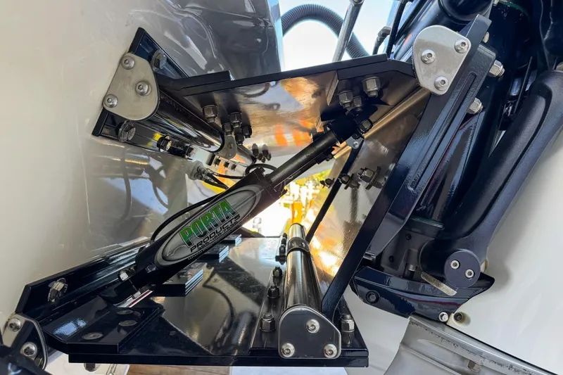  Yacht Photos Pics Close-up of 2022 Velocity 290sc boat's hydraulic system components.