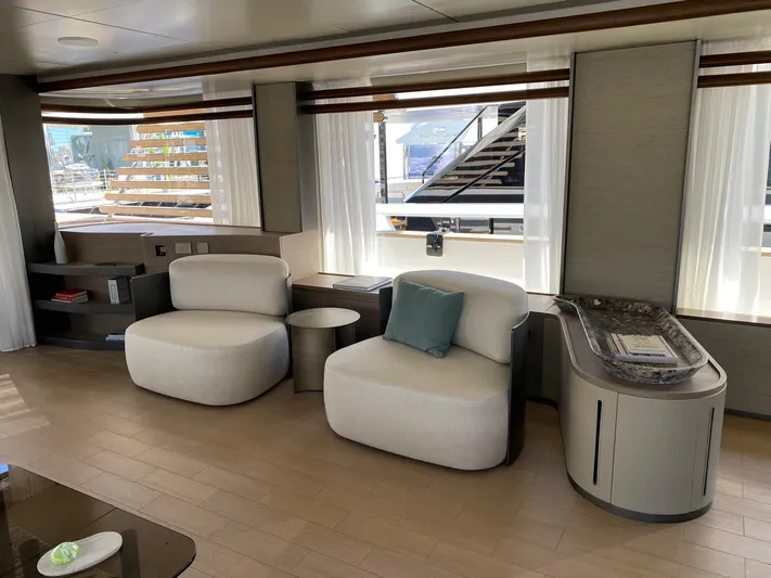  Yacht Photos Pics Luxurious interior of 2024 Azimut Magellano 30M yacht with modern seating and decor.