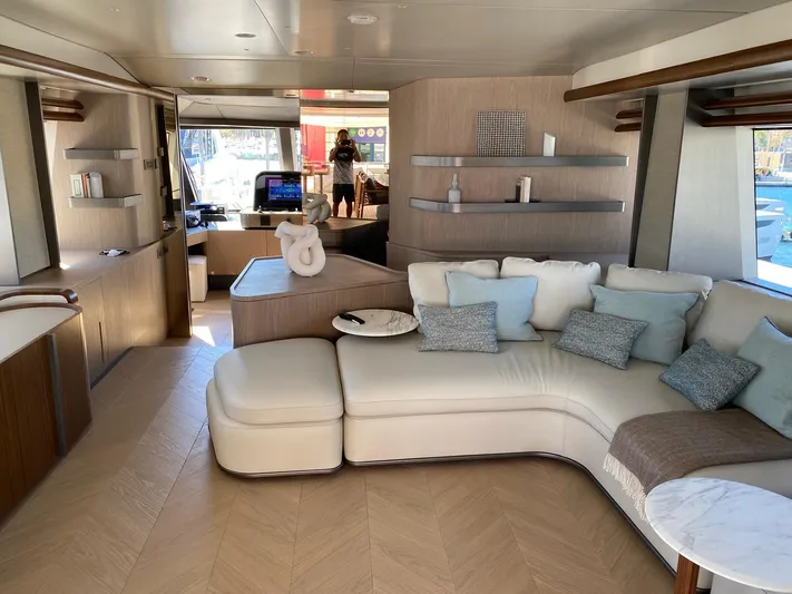  Yacht Photos Pics Luxurious interior of 2024 Azimut Magellano 30M yacht with modern furnishings and elegant design.