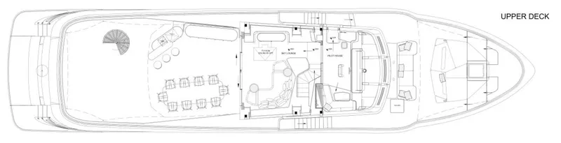  Yacht Photos Pics Upper deck layout of 2024 Azimut Magellano 30M yacht, featuring seating and navigation areas.